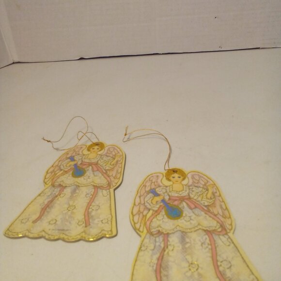 Angel Christmas Ornament 2 Die Cut Cardboard Vintage 1991 Gibson 4.5" Gold Pink - Picture 4 of 9